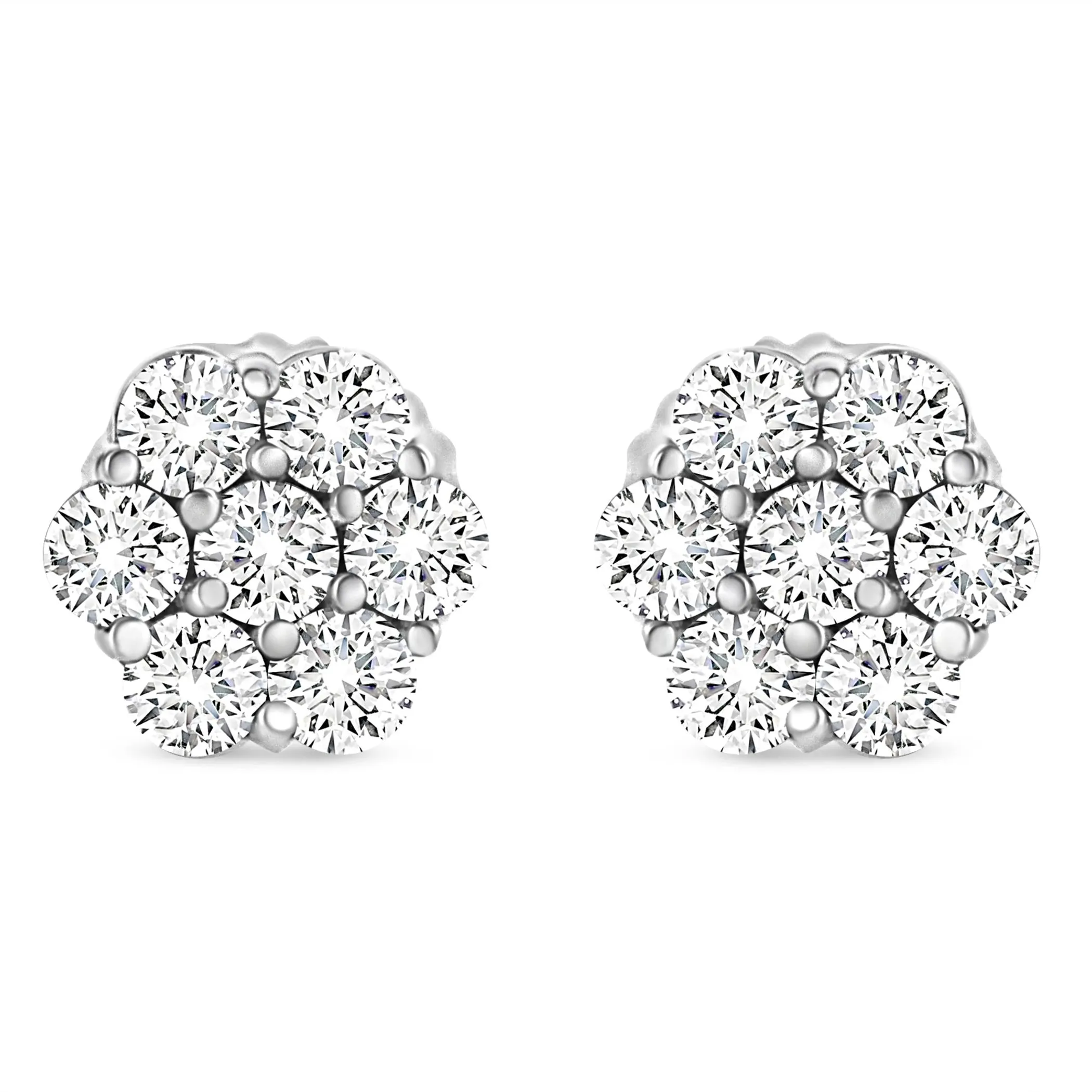 14K White Gold 1/3 Cttw Floral Cluster Diamond Stud Earrings with Screw backs (I-J Color, SI2-I1 Clarity)