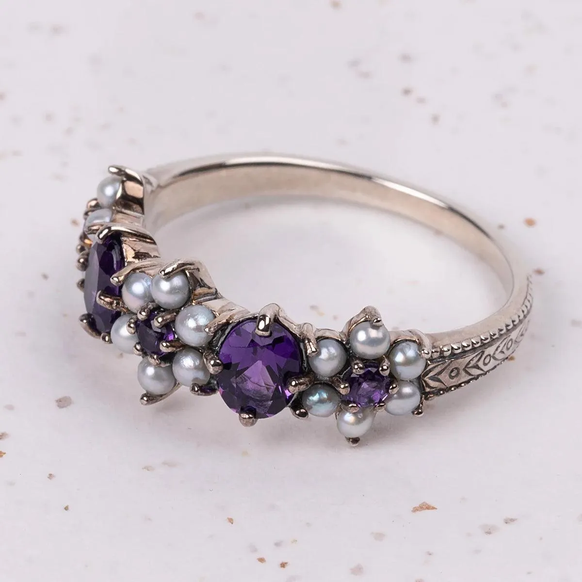 Charlotte Ring - Amethyst and Freshwater Pearl