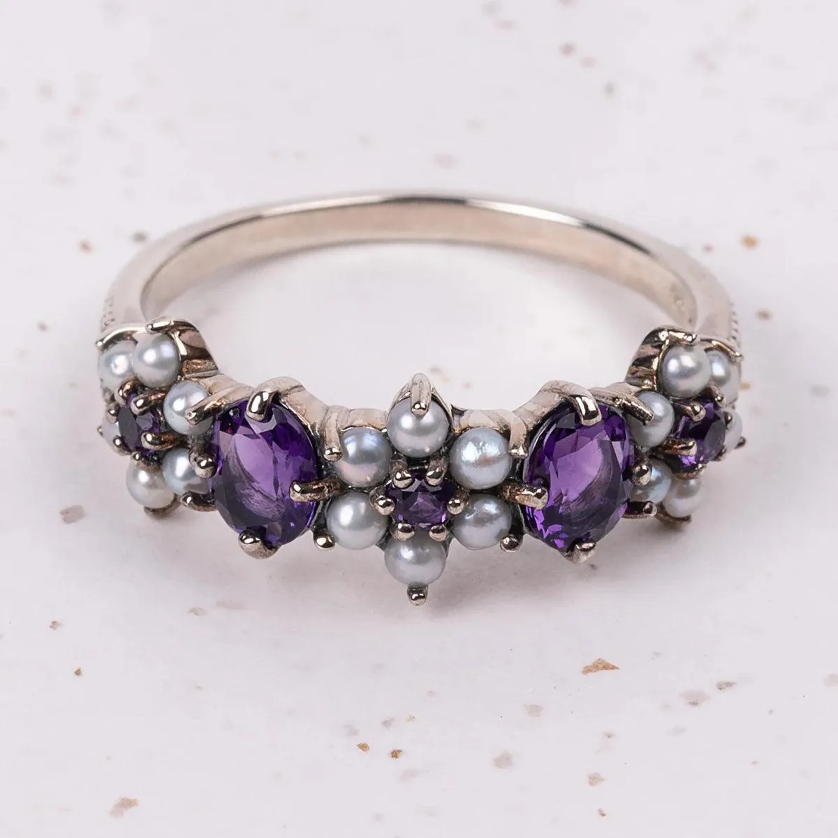 Charlotte Ring - Amethyst and Freshwater Pearl