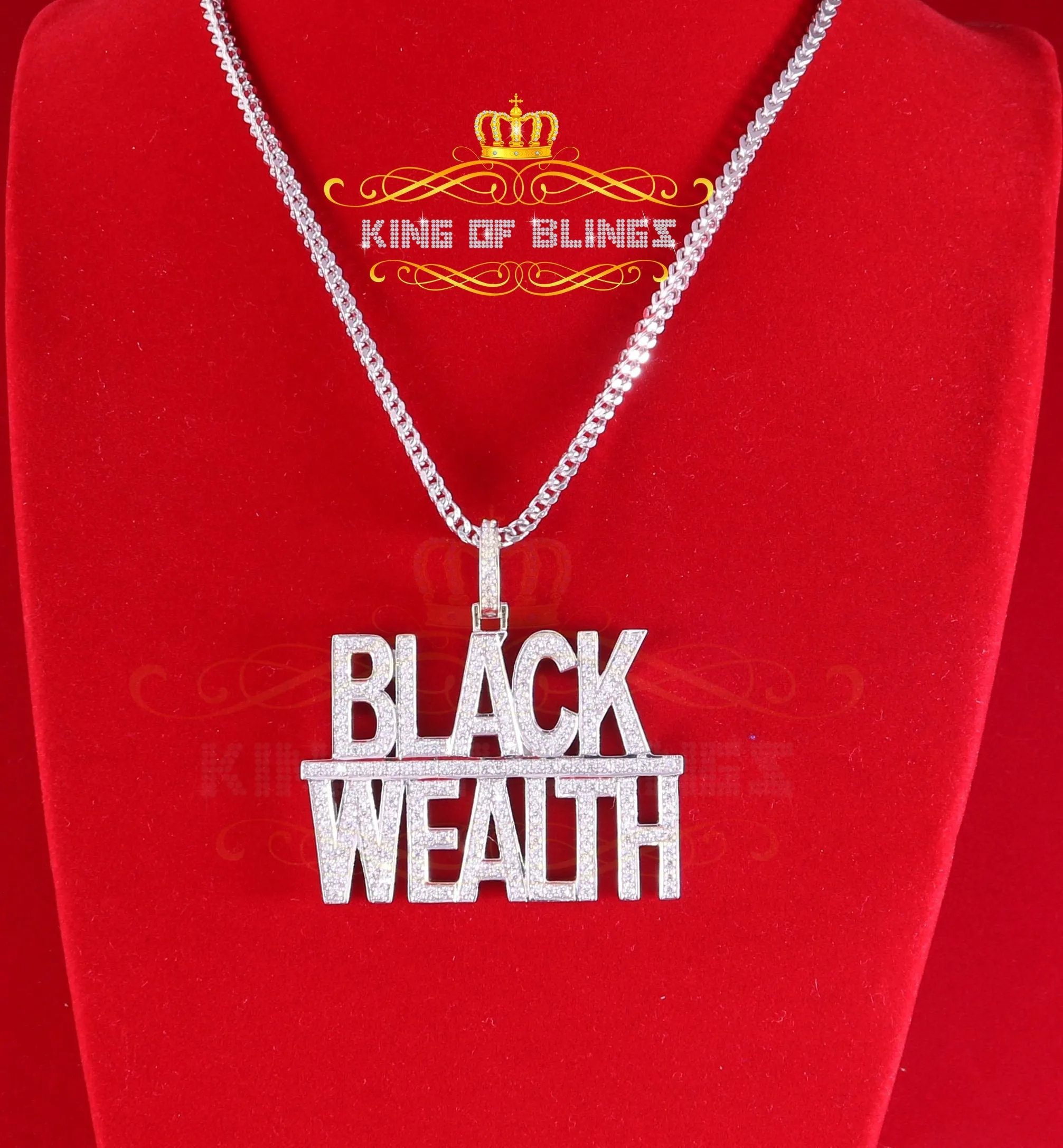 Create Your Custom design in 925 Sterling Silver 2.00inch  BLACK WEALTH 2 row Pendant with  Cubic Zirconia
