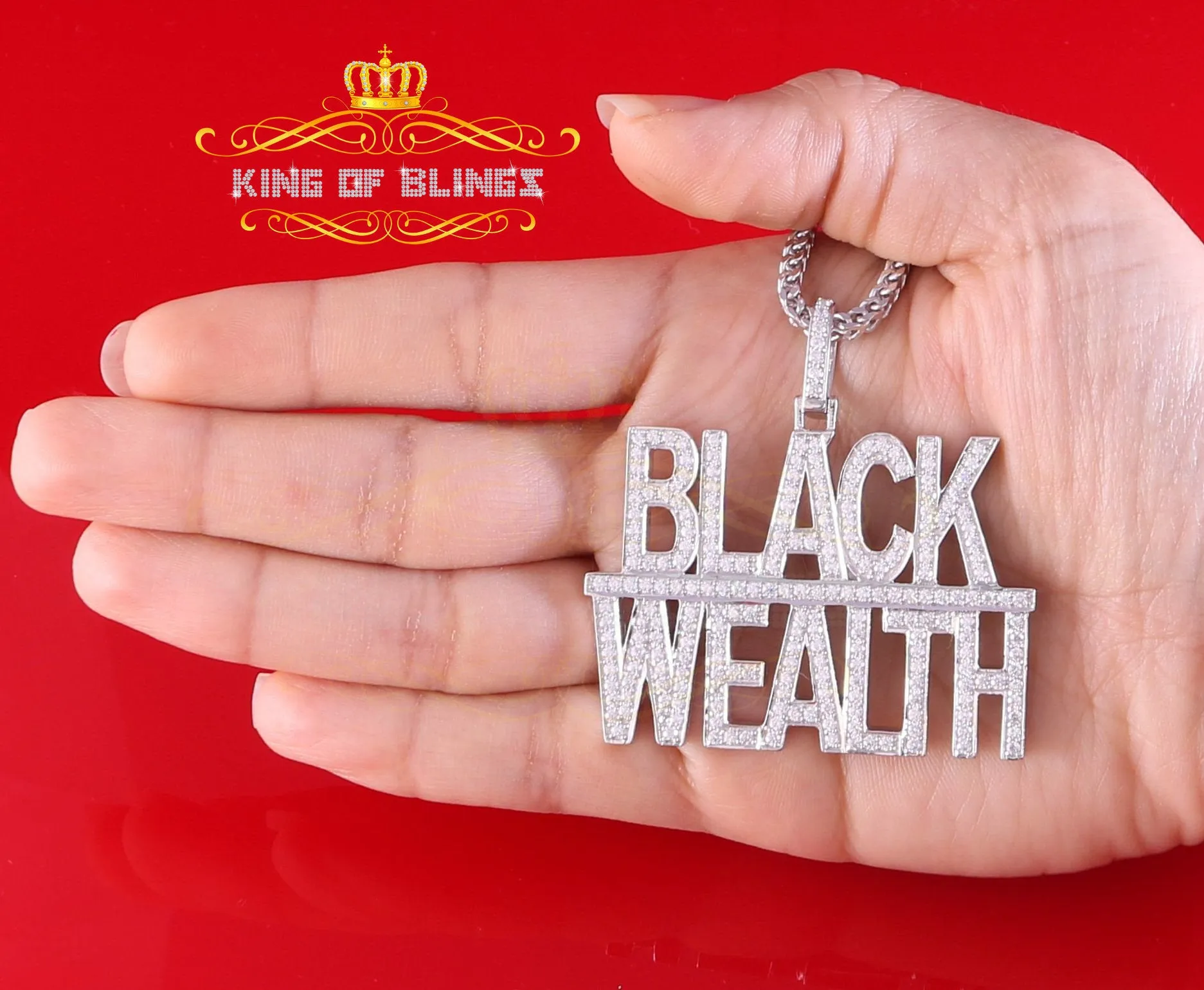 Create Your Custom design in 925 Sterling Silver 2.00inch  BLACK WEALTH 2 row Pendant with  Cubic Zirconia