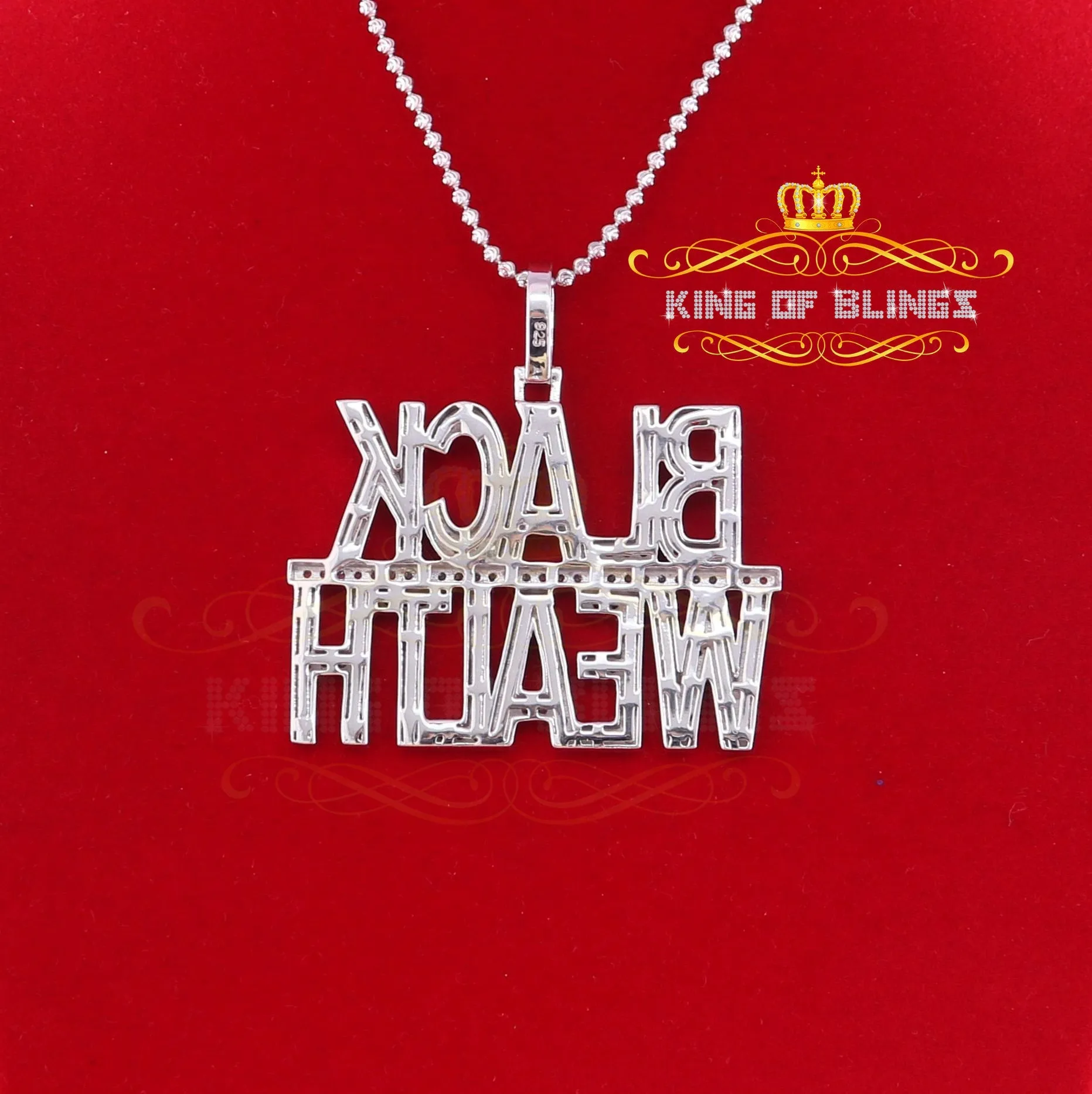 Create Your Custom design in 925 Sterling Silver 2.00inch  BLACK WEALTH 2 row Pendant with  Cubic Zirconia