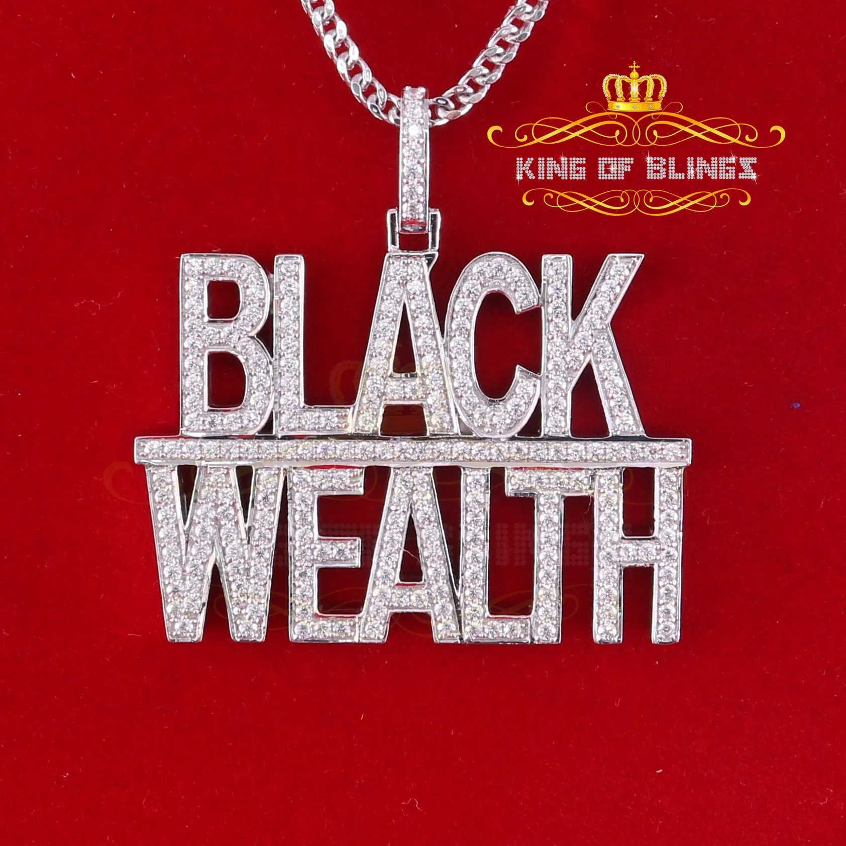 Create Your Custom design in 925 Sterling Silver 2.00inch  BLACK WEALTH 2 row Pendant with  Cubic Zirconia