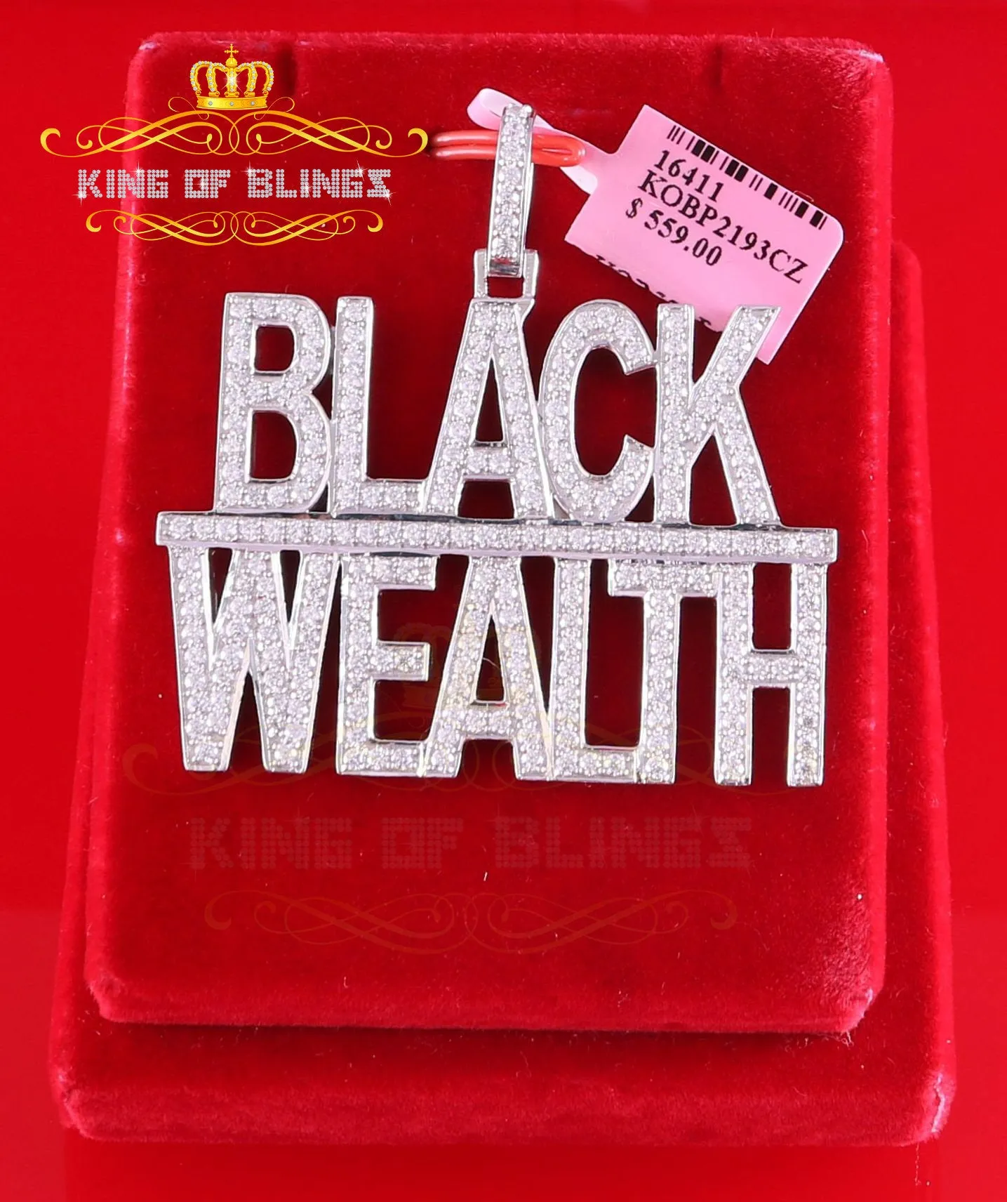 Create Your Custom design in 925 Sterling Silver 2.00inch  BLACK WEALTH 2 row Pendant with  Cubic Zirconia