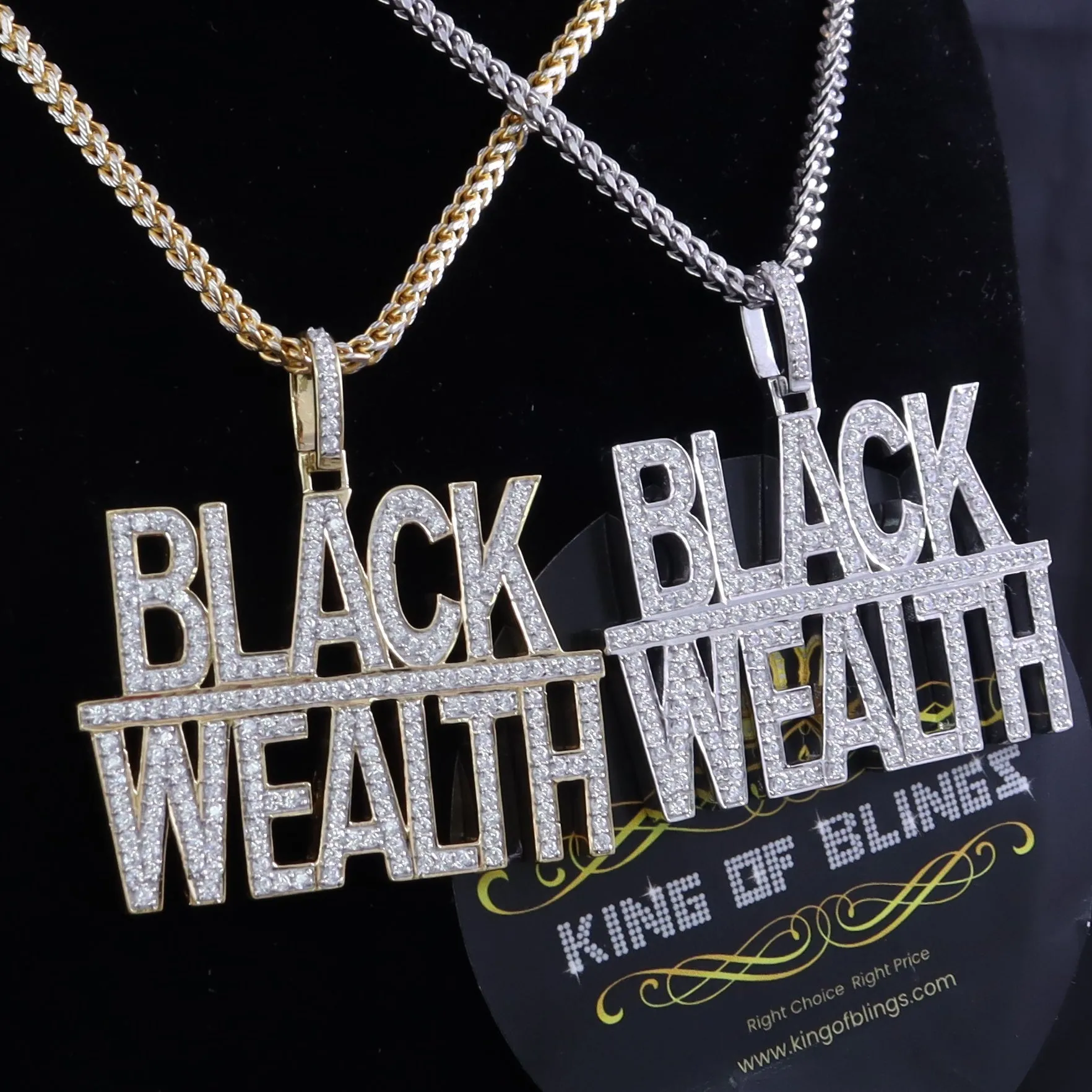 Create Your Custom design in 925 Sterling Silver 2.00inch  BLACK WEALTH 2 row Pendant with  Cubic Zirconia