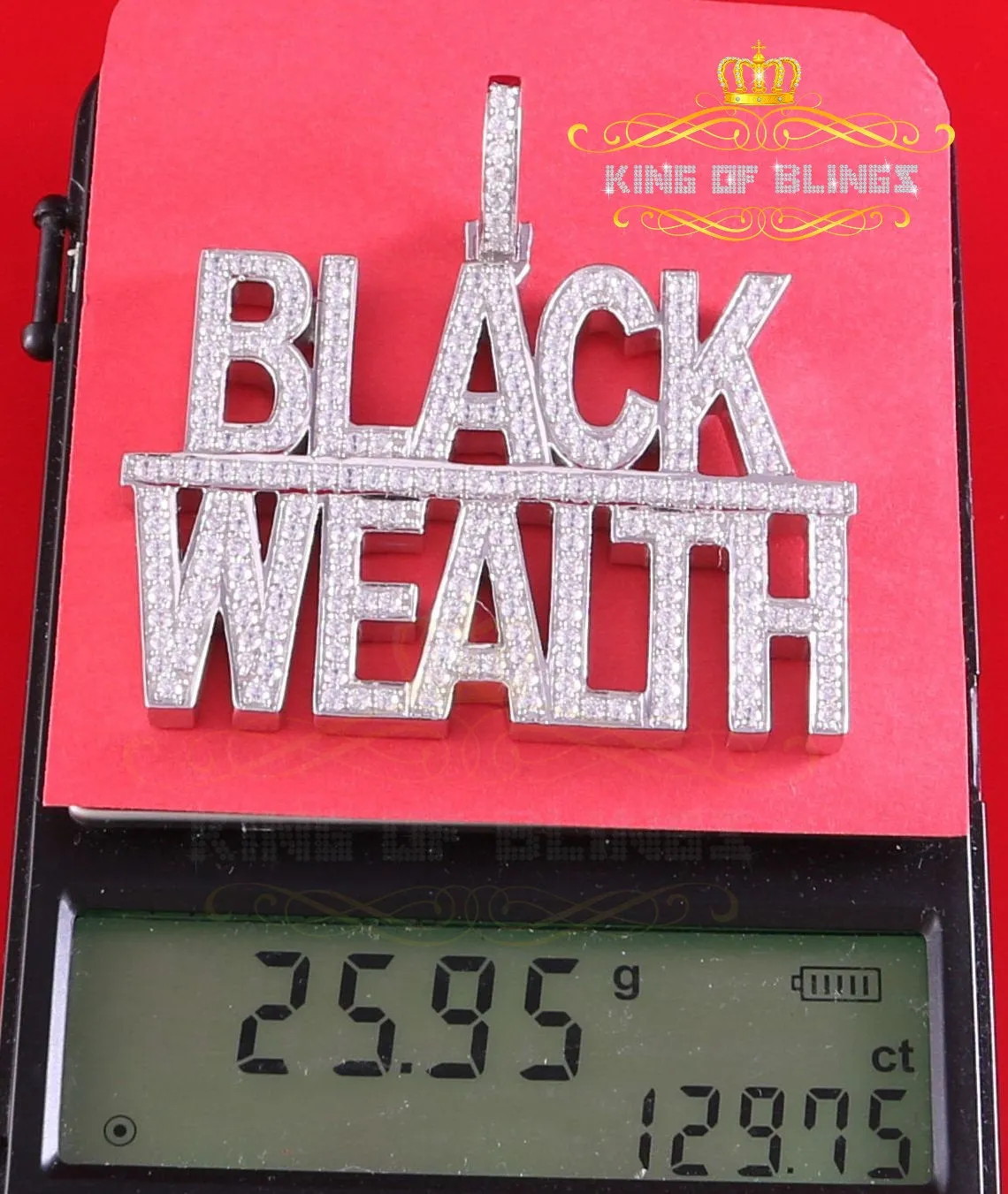 Create Your Custom design in 925 Sterling Silver 2.00inch  BLACK WEALTH 2 row Pendant with  Cubic Zirconia