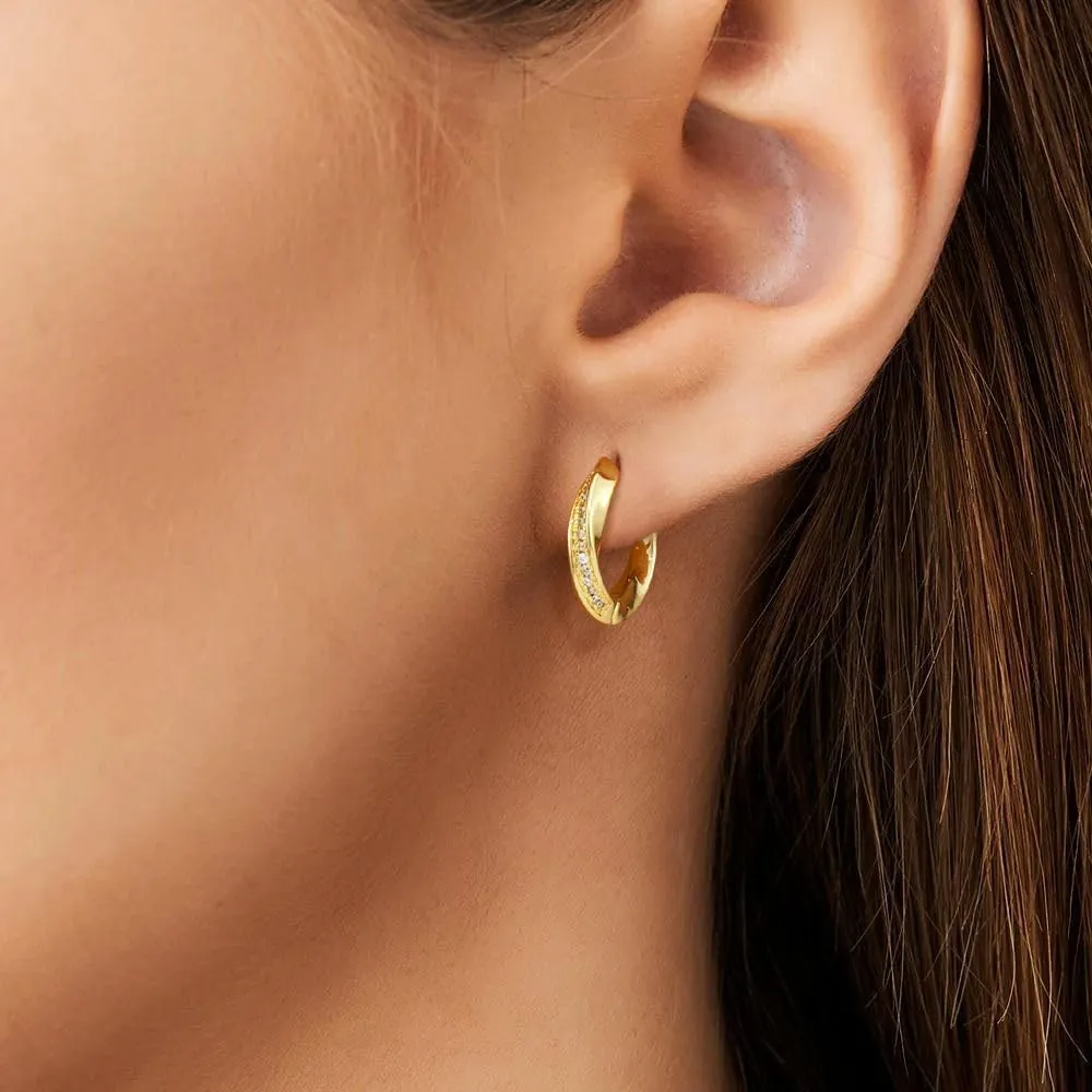 Gold Earrings for Women Hypoallergenic Zirconia Huggie Earrings Gold Plated Twisted Huggie Hoop Earring Diamond Hoop Earrings for Women Lightweight Chunky Hoop Earrings Jewelry for Gifts
