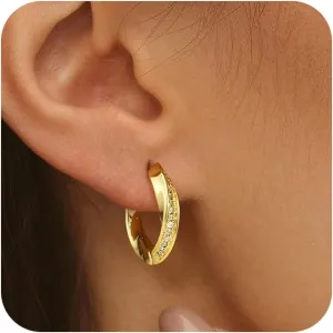 Gold Earrings for Women Hypoallergenic Zirconia Huggie Earrings Gold Plated Twisted Huggie Hoop Earring Diamond Hoop Earrings for Women Lightweight Chunky Hoop Earrings Jewelry for Gifts