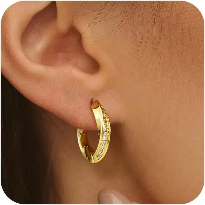Gold Earrings for Women Hypoallergenic Zirconia Huggie Earrings Gold Plated Twisted Huggie Hoop Earring Diamond Hoop Earrings for Women Lightweight Chunky Hoop Earrings Jewelry for Gifts