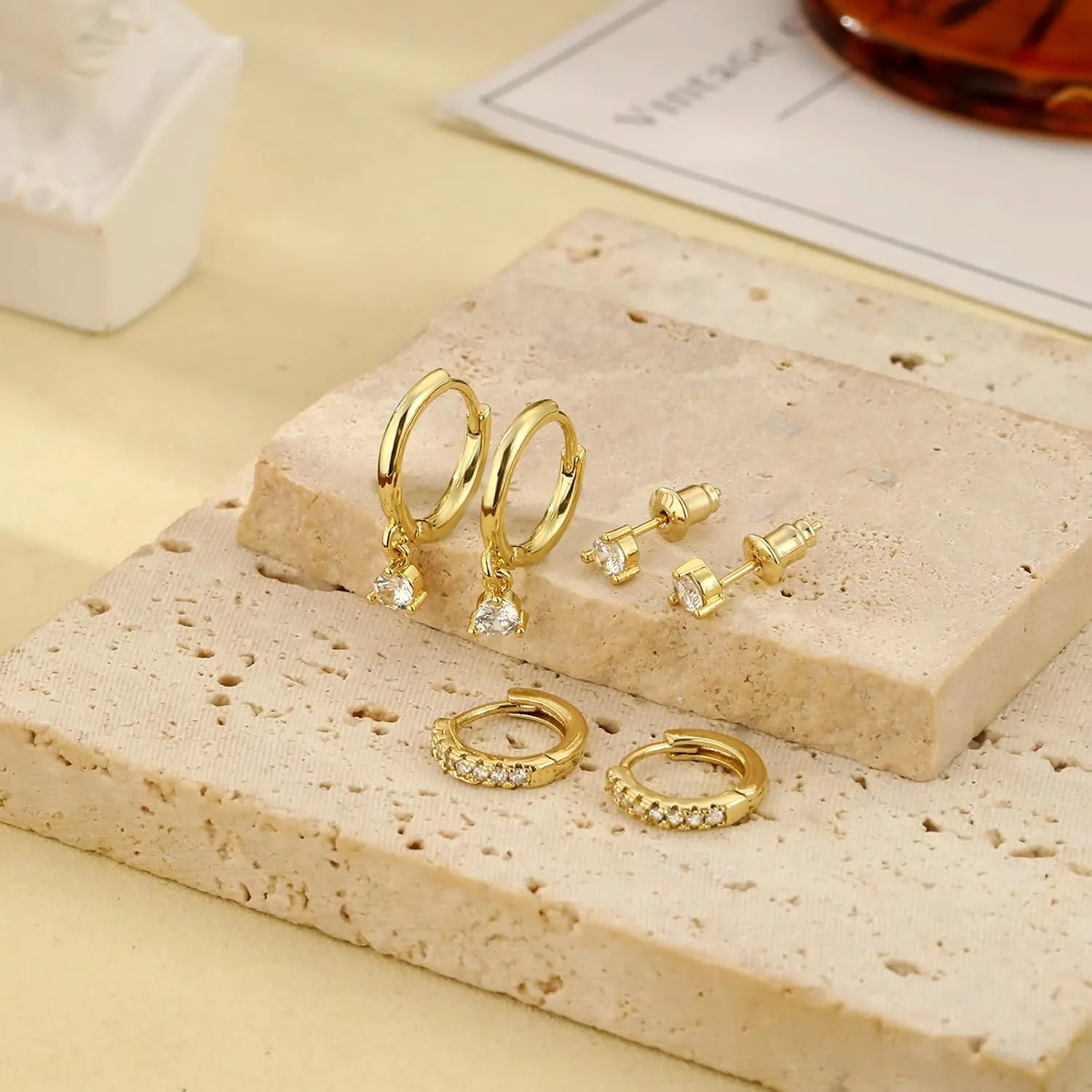 Gold Earrings Set for Women, Dainty 14k Gold/Silver Plated Hoop Earrings for Women Trendy Lightweight Multiple Piercing Huggie Earrings Hypoallergenic Small Gold Cartilage Hoop Earrings Gold Jewelry for Women
