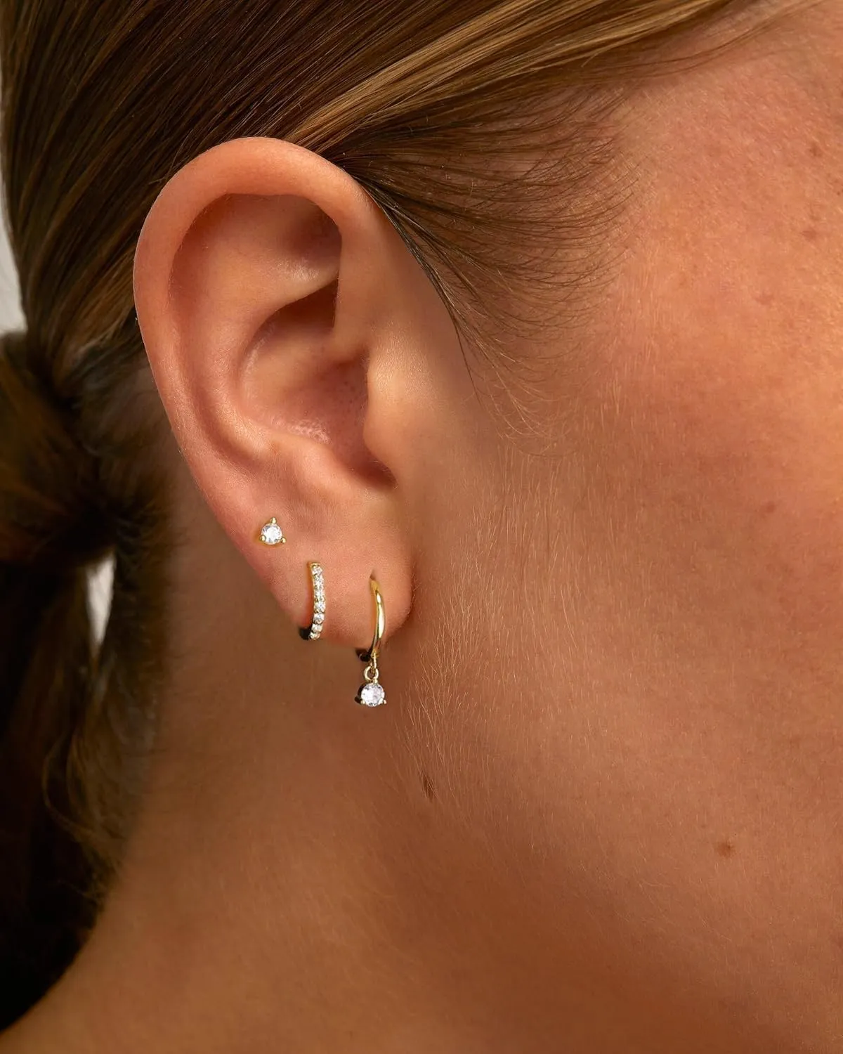 Gold Earrings Set for Women, Dainty 14k Gold/Silver Plated Hoop Earrings for Women Trendy Lightweight Multiple Piercing Huggie Earrings Hypoallergenic Small Gold Cartilage Hoop Earrings Gold Jewelry for Women