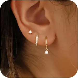 Gold Earrings Set for Women, Dainty 14k Gold/Silver Plated Hoop Earrings for Women Trendy Lightweight Multiple Piercing Huggie Earrings Hypoallergenic Small Gold Cartilage Hoop Earrings Gold Jewelry for Women