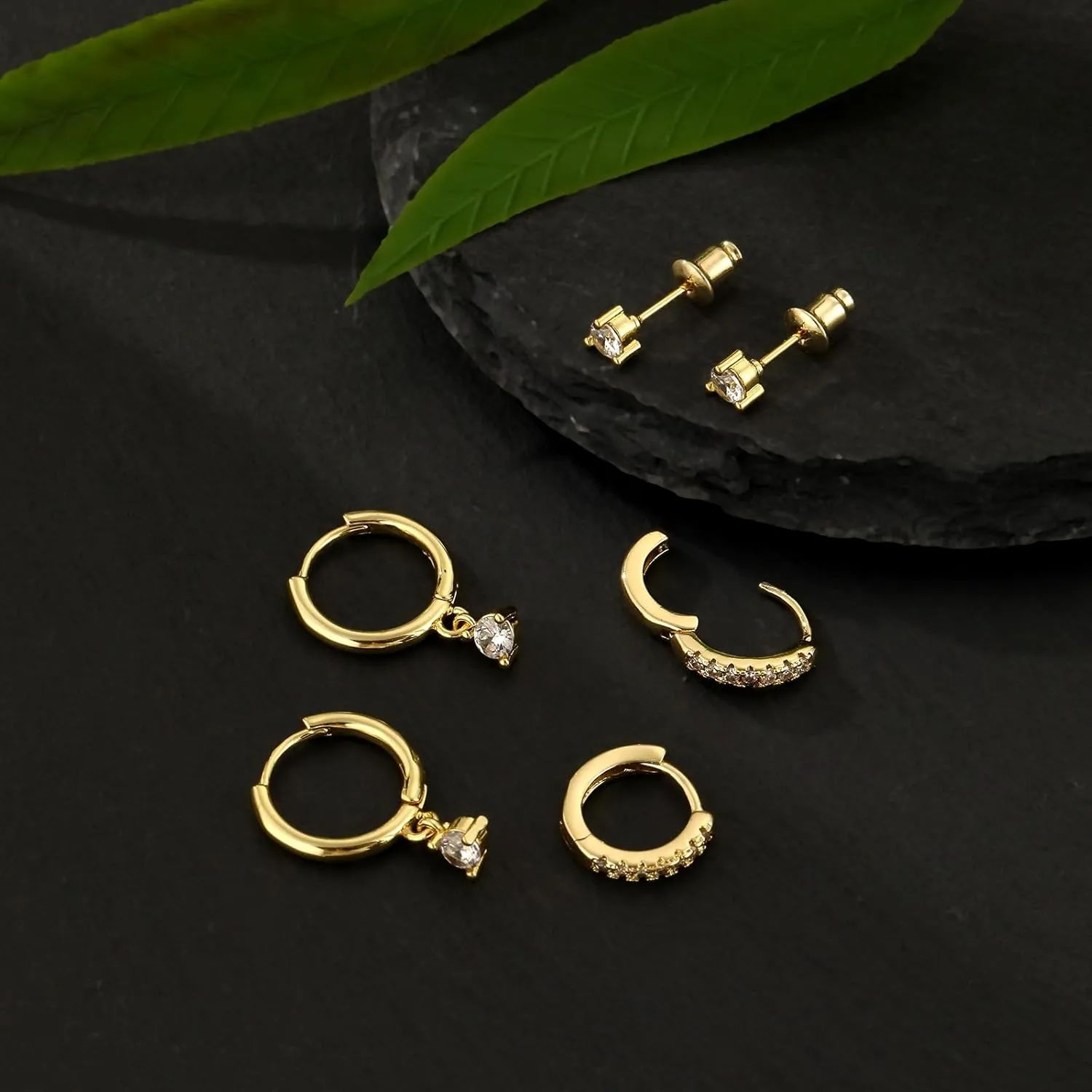 Gold Earrings Set for Women, Dainty 14k Gold/Silver Plated Hoop Earrings for Women Trendy Lightweight Multiple Piercing Huggie Earrings Hypoallergenic Small Gold Cartilage Hoop Earrings Gold Jewelry for Women