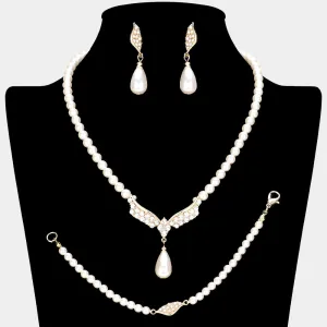 iLLASPARKZ Crystal Accented Pearl Necklace Jewelry Set
