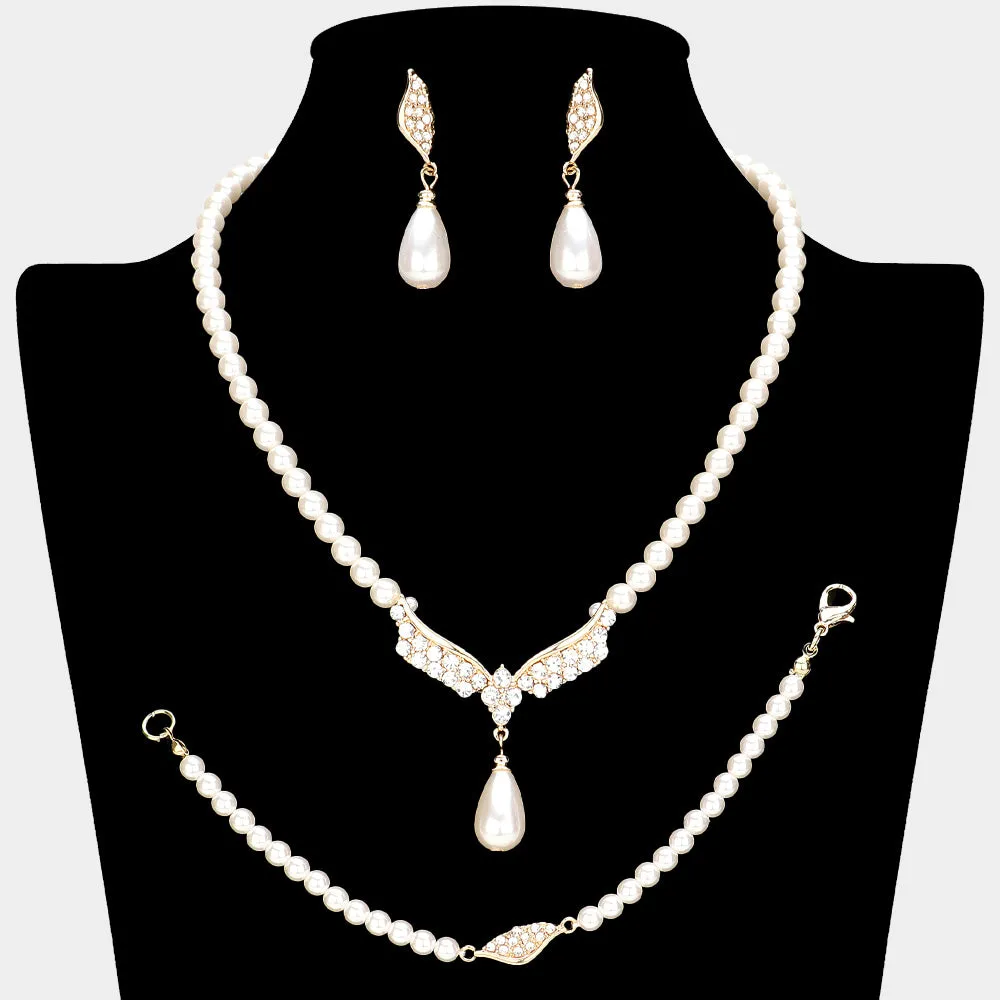 iLLASPARKZ Crystal Accented Pearl Necklace Jewelry Set