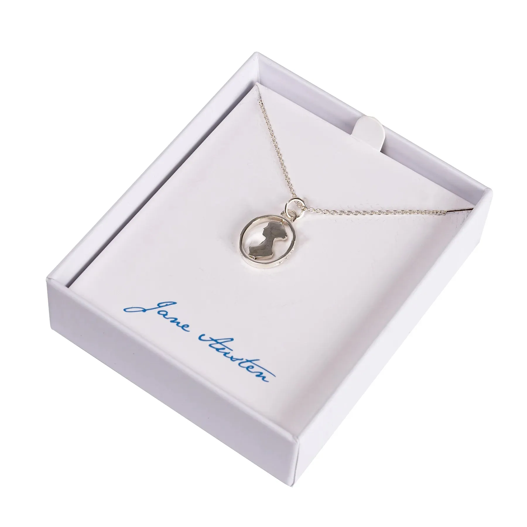 Jane Austen Silhouette Spinner Necklace in Silver