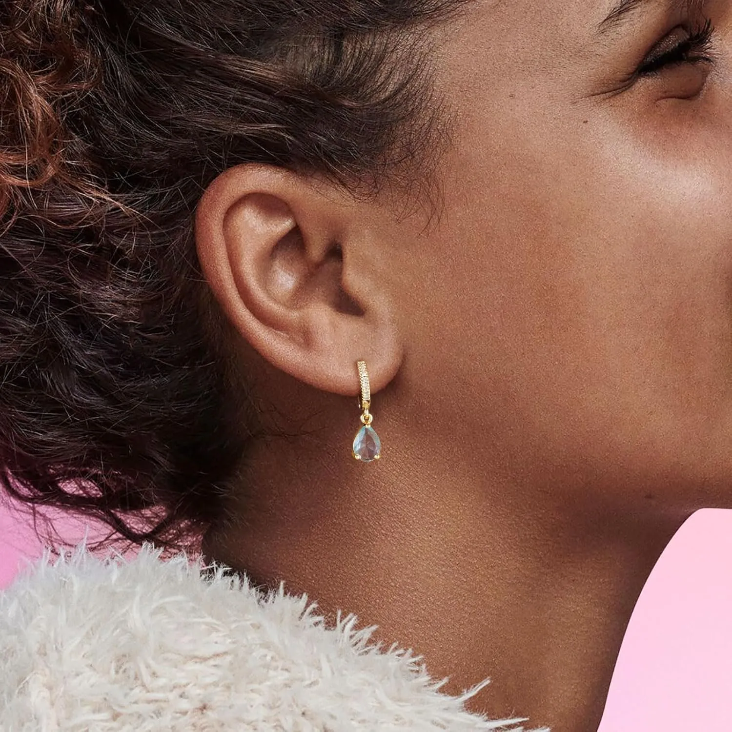 Kyerlyn Birthstone Hoop Earrings for Women, Teardrop Birthstone Dangle Earrings Dainty Hoop Huggie Earrings Personalized Crystal Charm Minimalist Jewelry Birthday Gifts