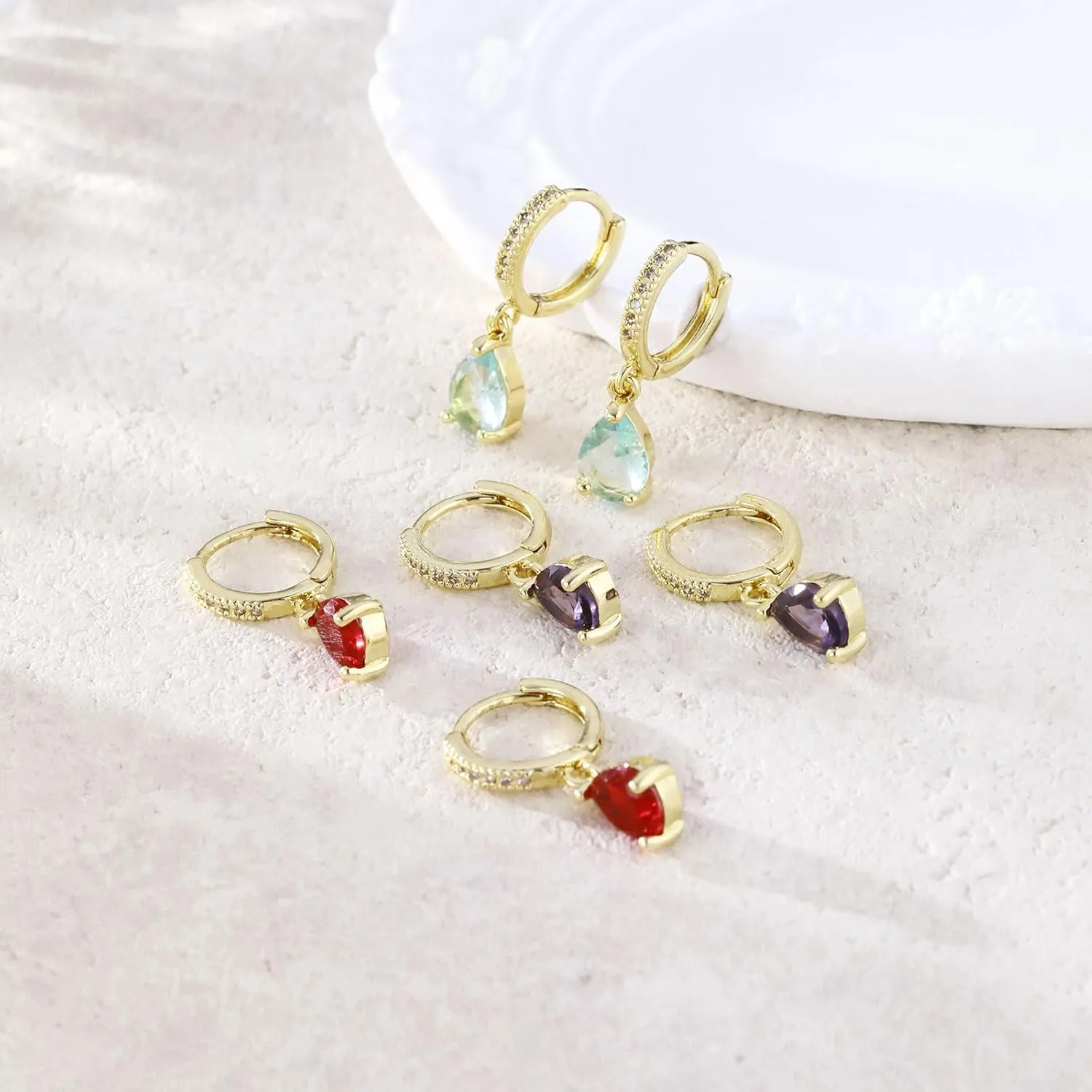 Kyerlyn Birthstone Hoop Earrings for Women, Teardrop Birthstone Dangle Earrings Dainty Hoop Huggie Earrings Personalized Crystal Charm Minimalist Jewelry Birthday Gifts