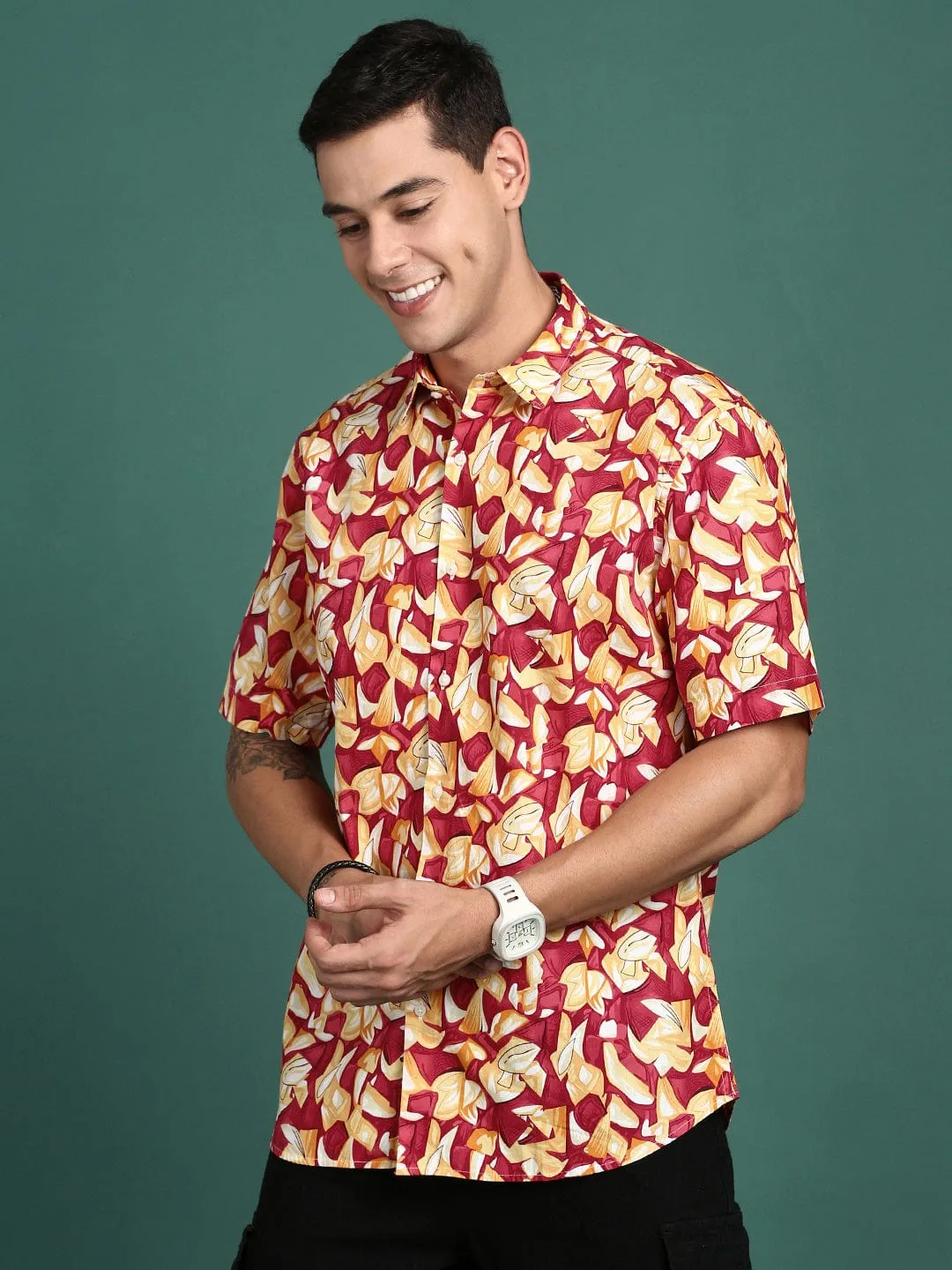 Men Multi Abstract Slim Fit Shirt