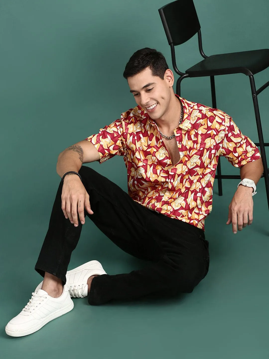Men Multi Abstract Slim Fit Shirt