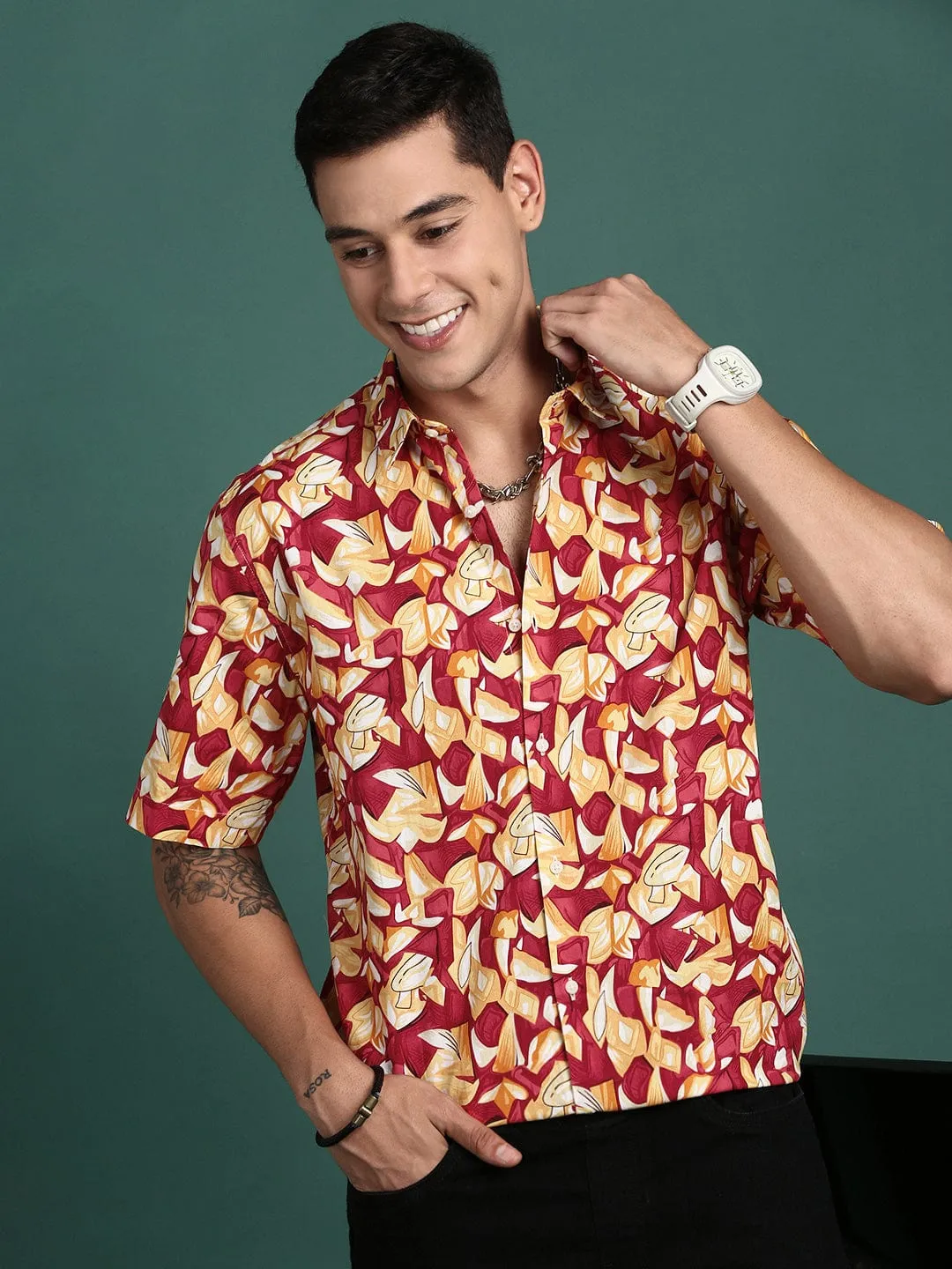Men Multi Abstract Slim Fit Shirt