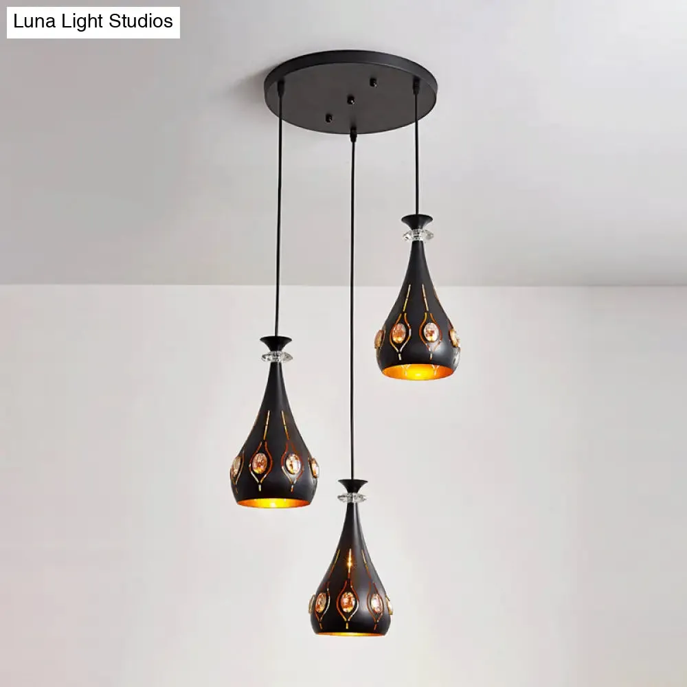 Modernist Metallic 3-Head Black Pendant Light for Dining Room - Globe/Oval/Waterdrop Cluster Design
