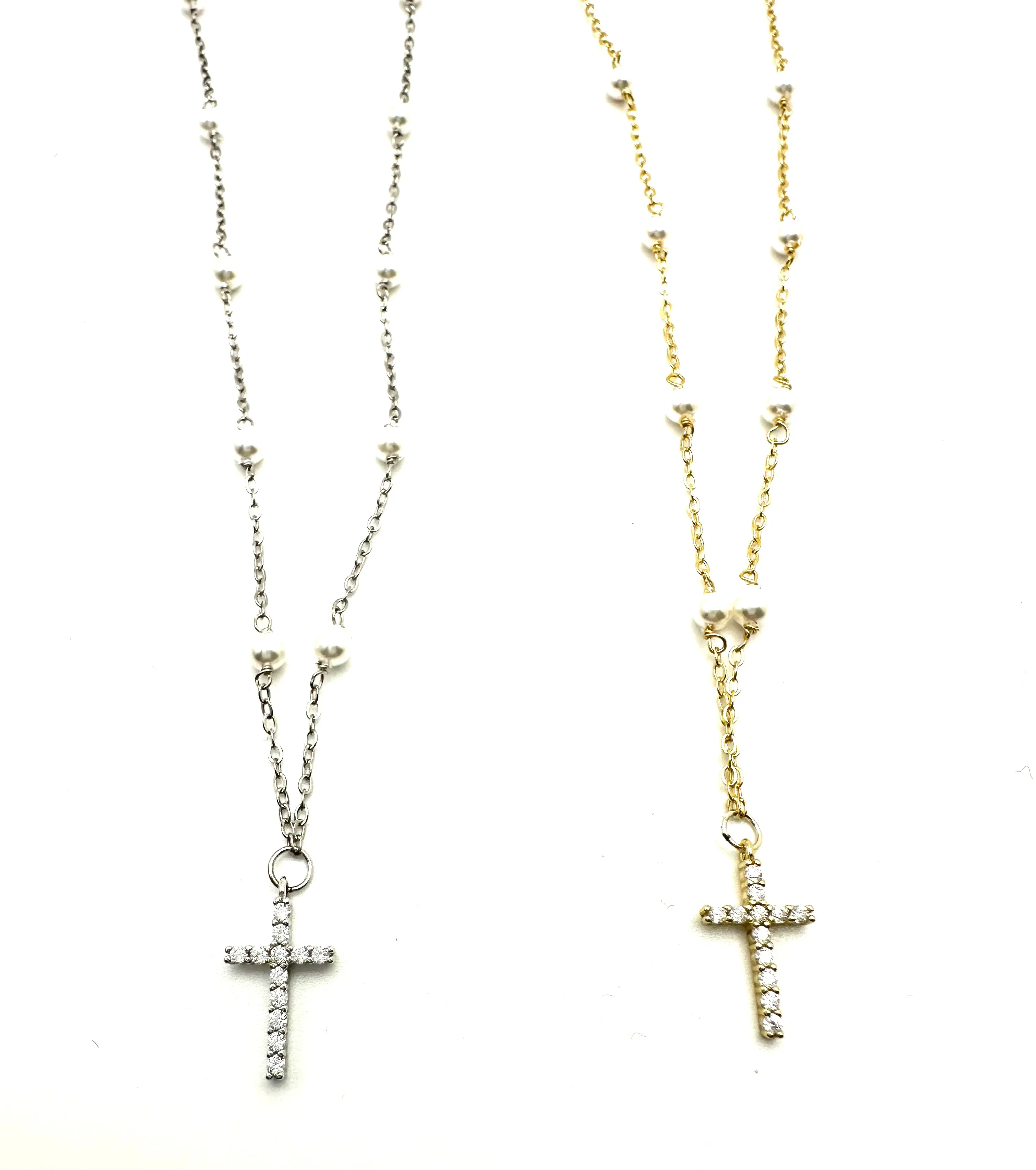 Pearl Bead and Cross Necklace