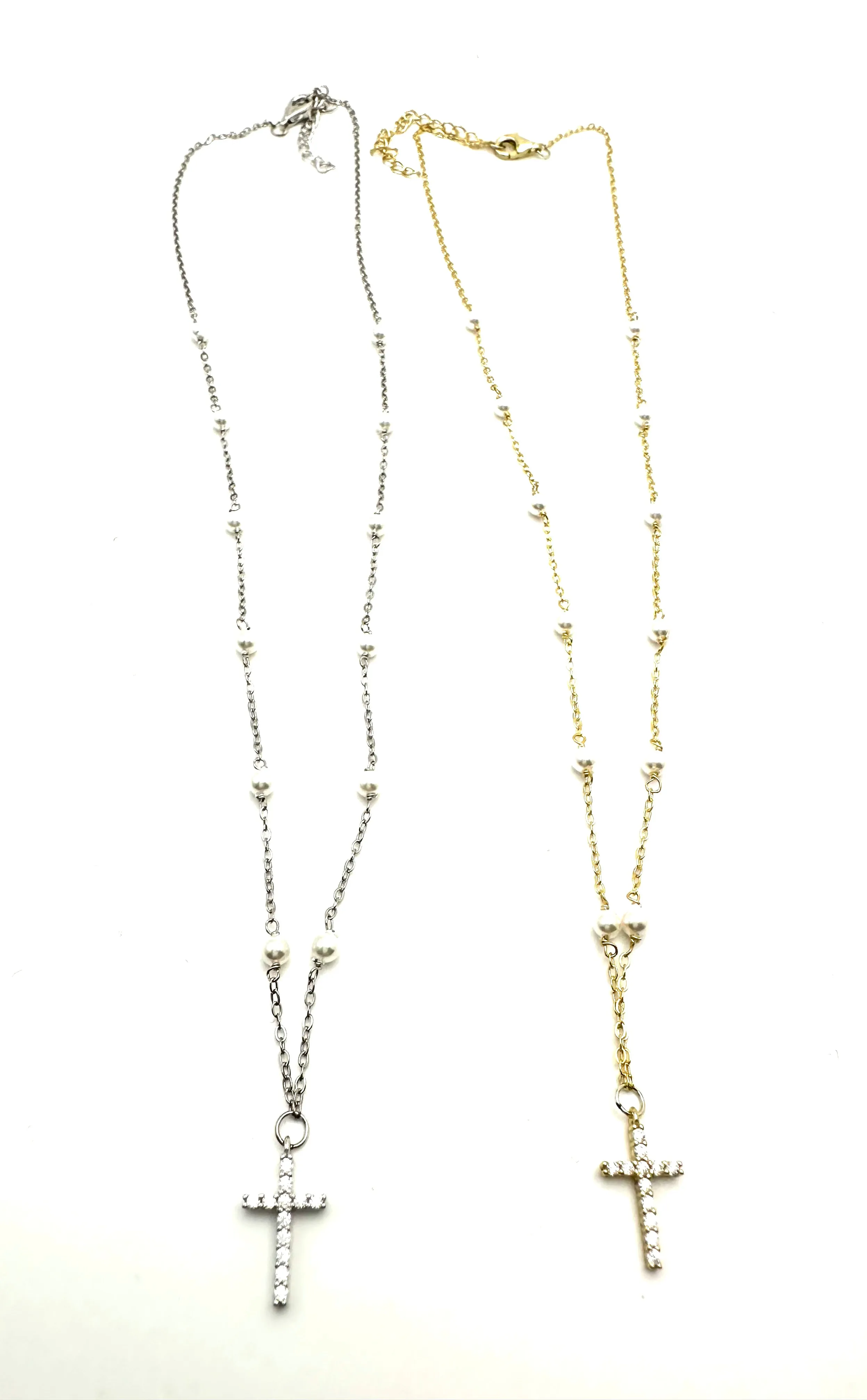 Pearl Bead and Cross Necklace