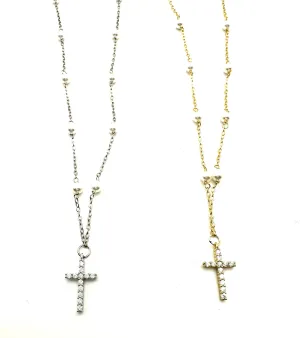 Pearl Bead and Cross Necklace