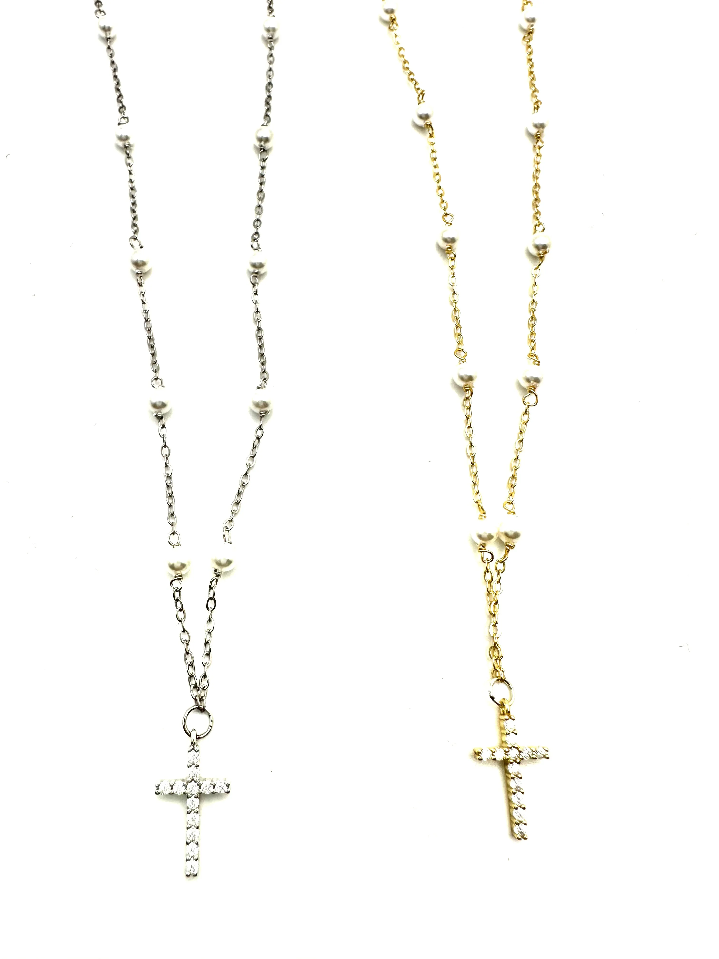 Pearl Bead and Cross Necklace