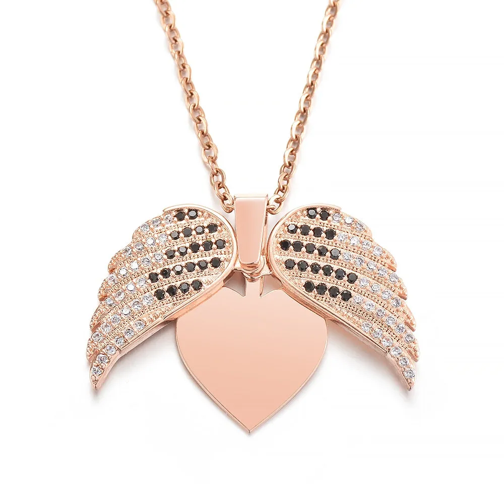 Personalized Women Chain Necklace Custom Engraved Heart Name Openable Heart Crystal Wings Pendant Neklace Valentine Day Gift