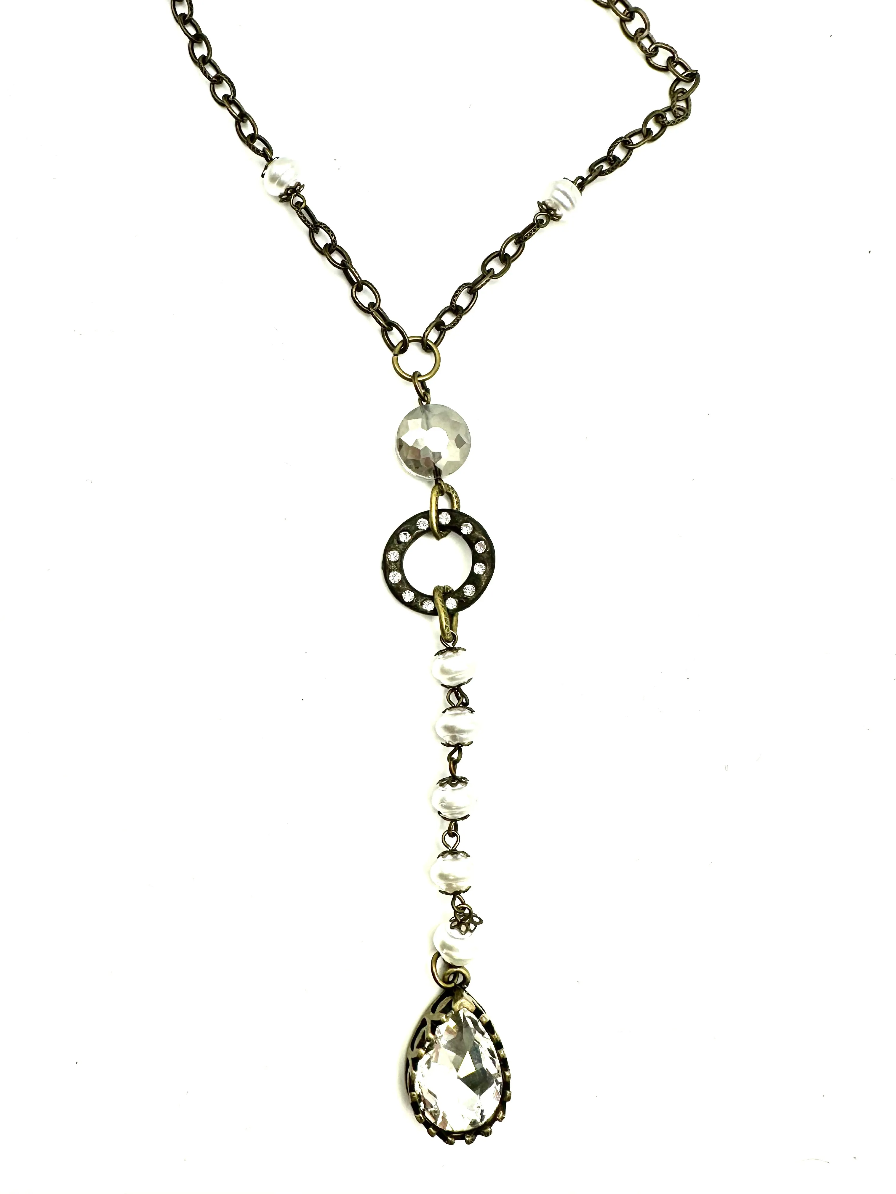 Rhinestone and Pearl Drop Necklace