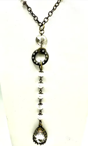 Rhinestone and Pearl Drop Necklace