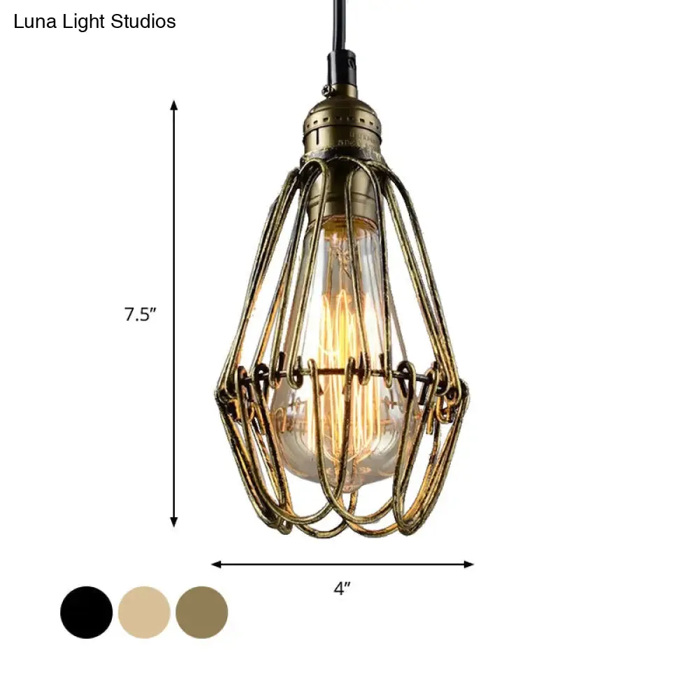 Rustic Diamond Cage Hanging Light Pendant for Restaurants - 1 Head, Wrought Iron Design in Black/Brass