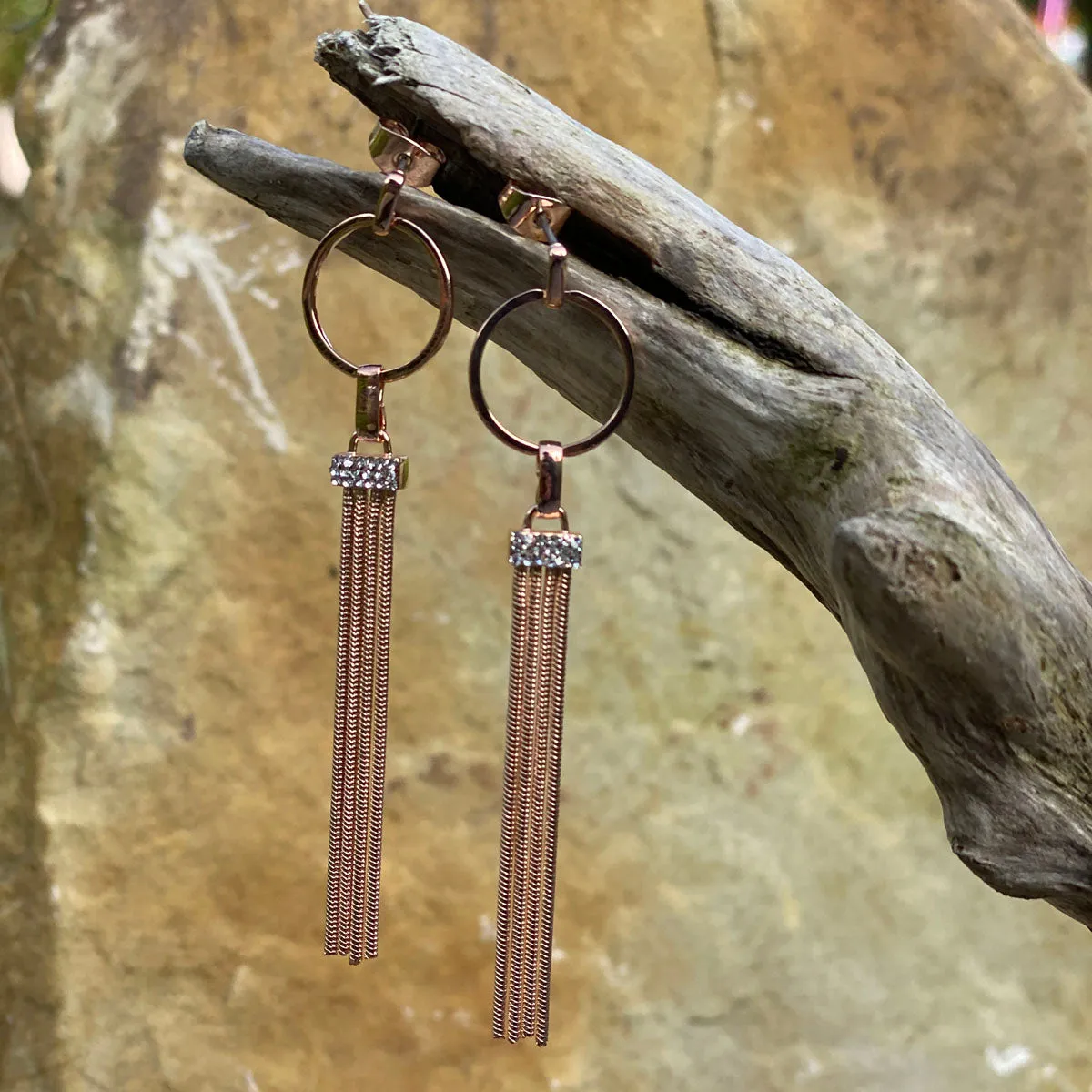 Tassels Rose Gold Long Drop Earrings