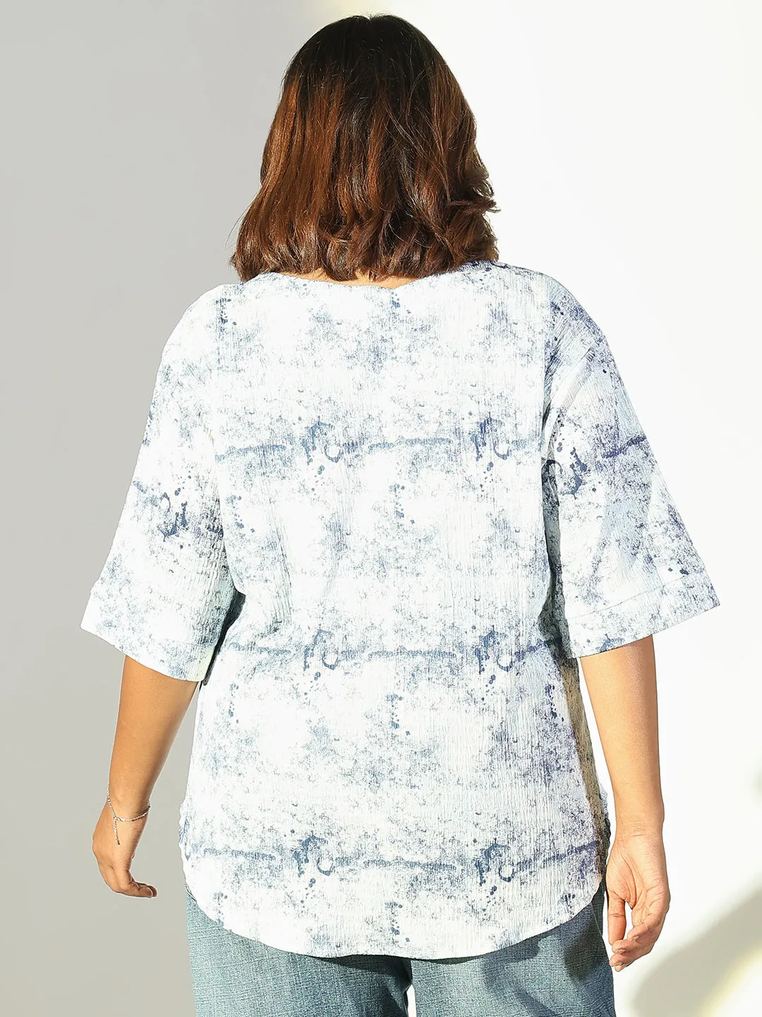Women Blue Abstract Printed Cotton Regular Top