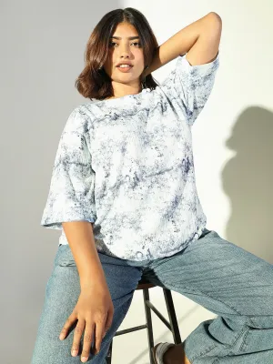 Women Blue Abstract Printed Cotton Regular Top