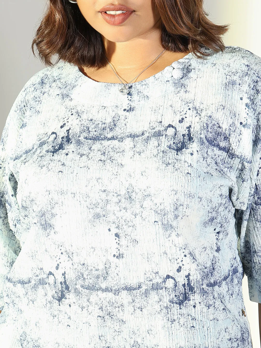 Women Blue Abstract Printed Cotton Regular Top